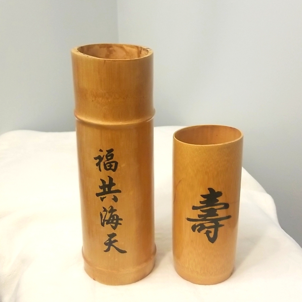 Asian style bamboo vases hand-painted and hand designed